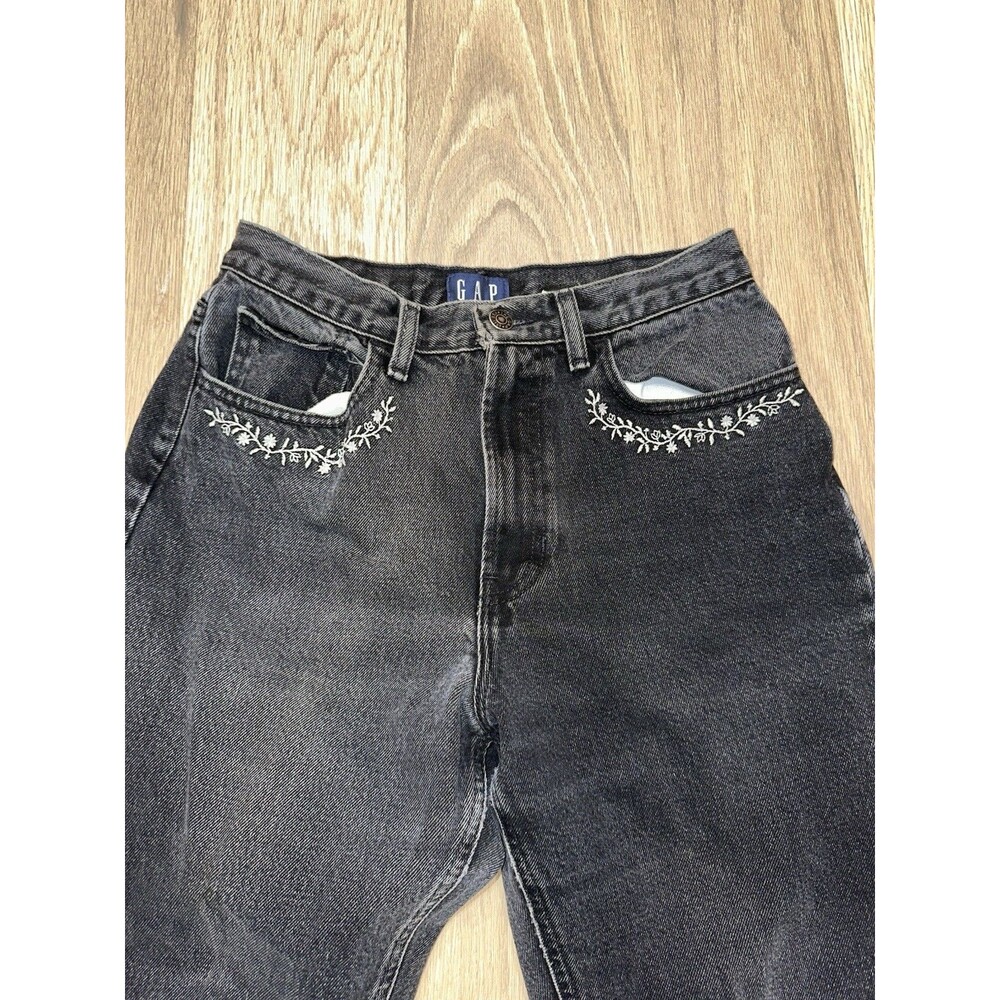 Vintage Gap 90s Jeans Womens 25x25 Embroidered Black Floral Girlfriend Relaxed